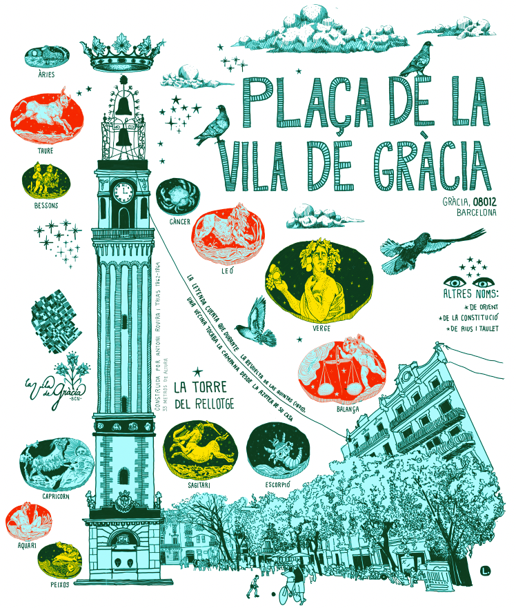Playera de algodón de la plaza de La Vila de Gràcia. SERIE: La Vila de Gràcia.