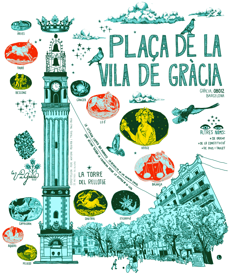 Bolsa tote con la Plaza de la Vila de Gràcia, SERIE: La Vila de Gràcia.